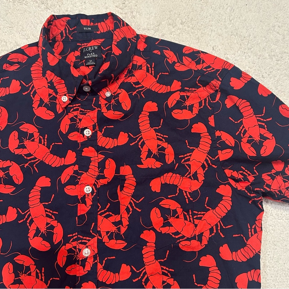 J. Crew shirt button down short sleeve lobster print blue & red men’s medium